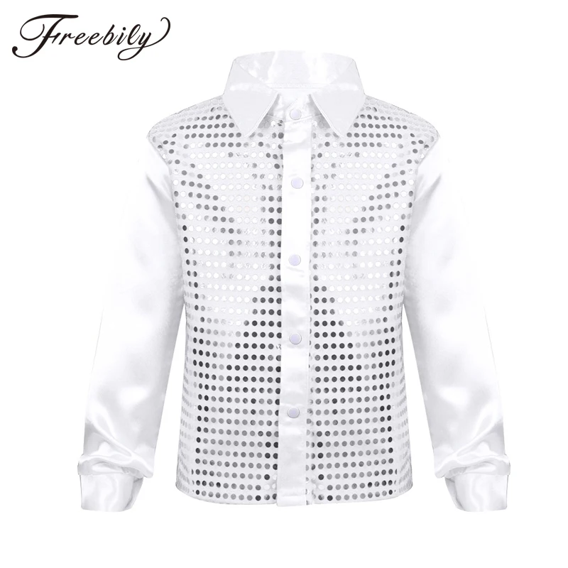

Kids Boy Latin ballroom costume children Glittery Sequined Latin Shirt Rumba Samba Dancewear Latin dance competition clothes