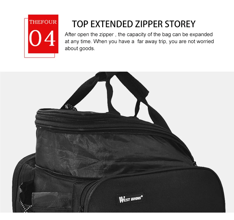 Top WEST BIKING Cycling Rear Rack Bag 10-25L Volume Waterproof Riding Bicycle Rear Rack Storage Luggage Bags Reflective MTB Bike Bag 8