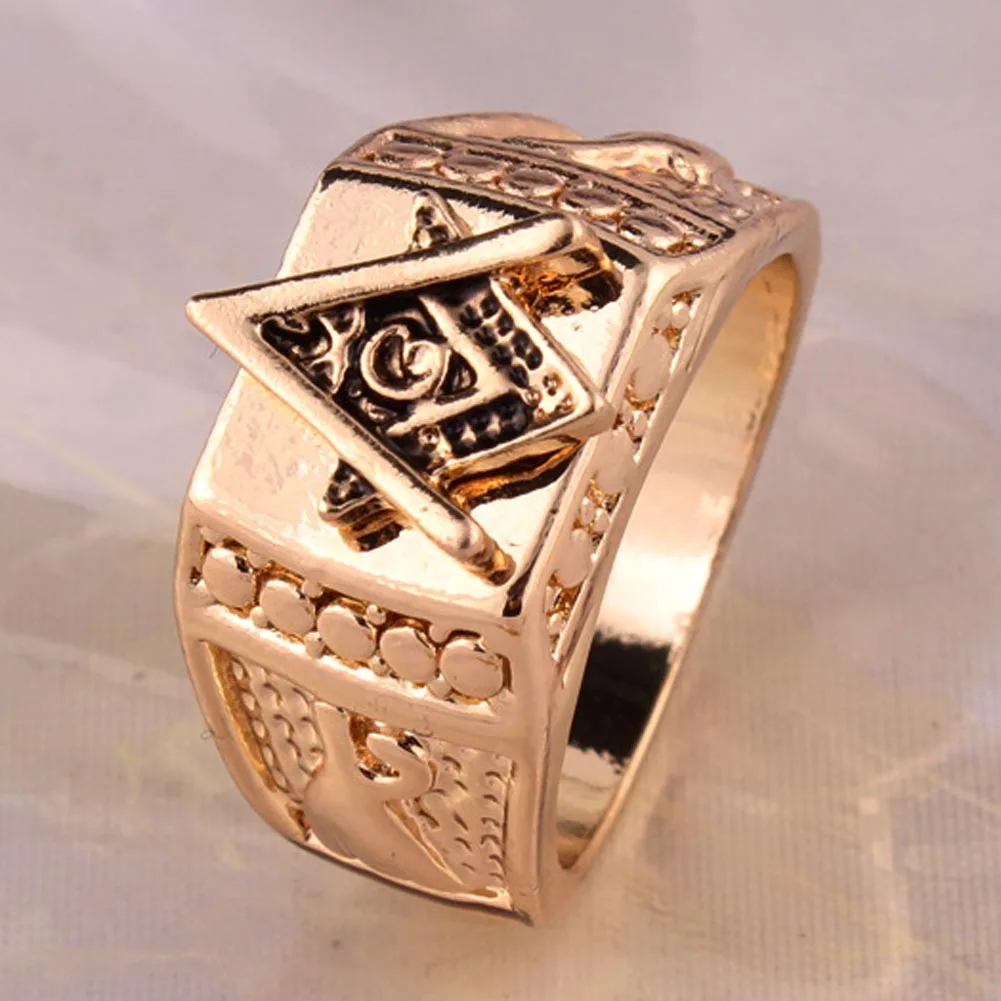 Vintage Men Masonic Rings Quality Stainless Steel Jewelry Wedding Band For Men Retro Gold Color Alloy 