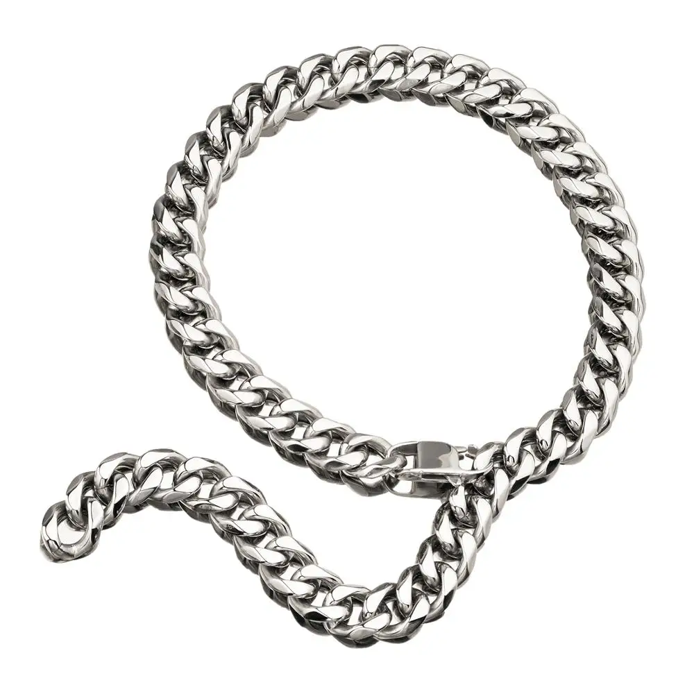 

Hip Hop Cuban Link Miami Chain Silver Tone Stainless Steel Xxxtentacion Rapper Necklaces Male Jewelry 15/17mm With Tail
