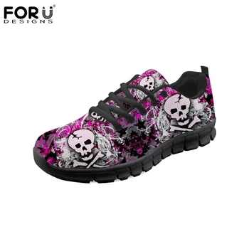 

FORUDESIGNS Flats Summer Fashion Skull Casual Brand Women's Shoes Light Comfortable Lace Up Mesh Shoes for Female Women Sneakers