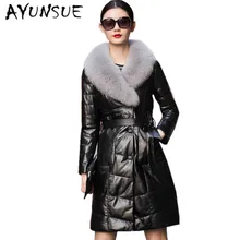 Куртка из натуральной кожи, Женская осенне-зимняя длинная куртка из натурального Лисьего меха, толстая женская кожаная куртка, большие размеры 6XL HJ517