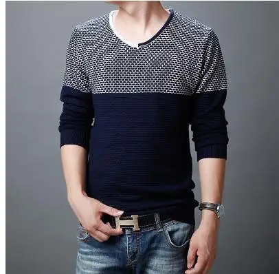 Осенний модный брендовый Повседневный свитер с v-образным вырезом Мужской пуловер вязаный мужской s свитер и пуловеры мужской пуловер 4XL - Цвет: 10