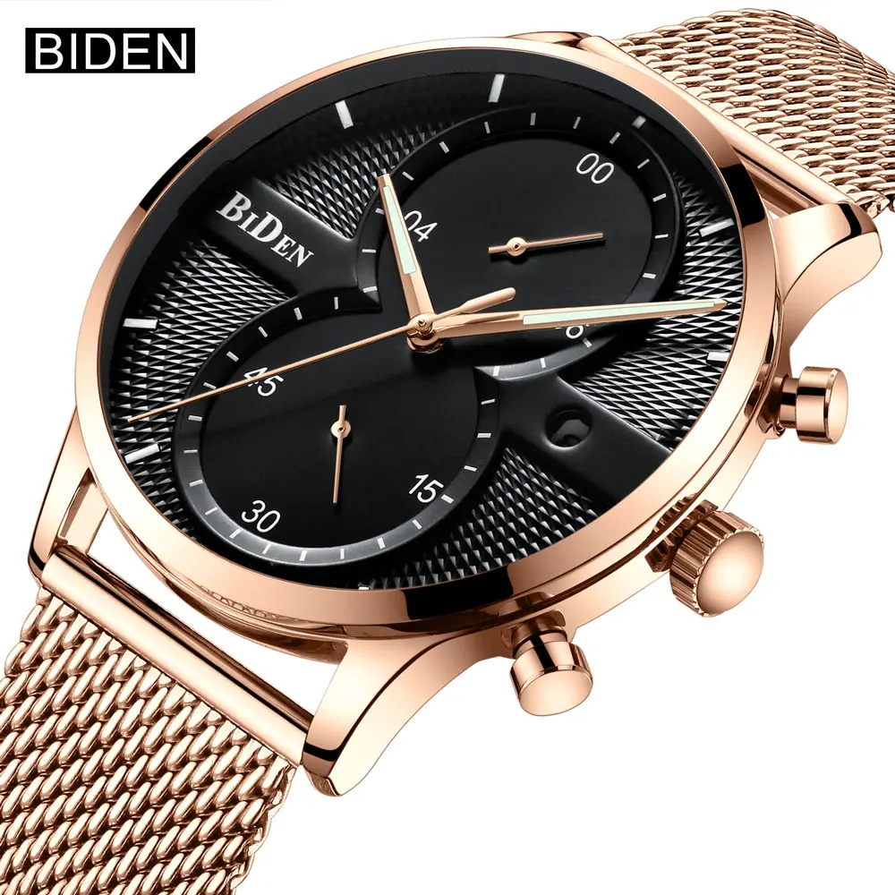 

BIDEN Fashion Brand Luxury Quartz Watches Casual Men Stainless Steel Mesh Strap Wrist Watch Male Ultra Thin Watch Clock New