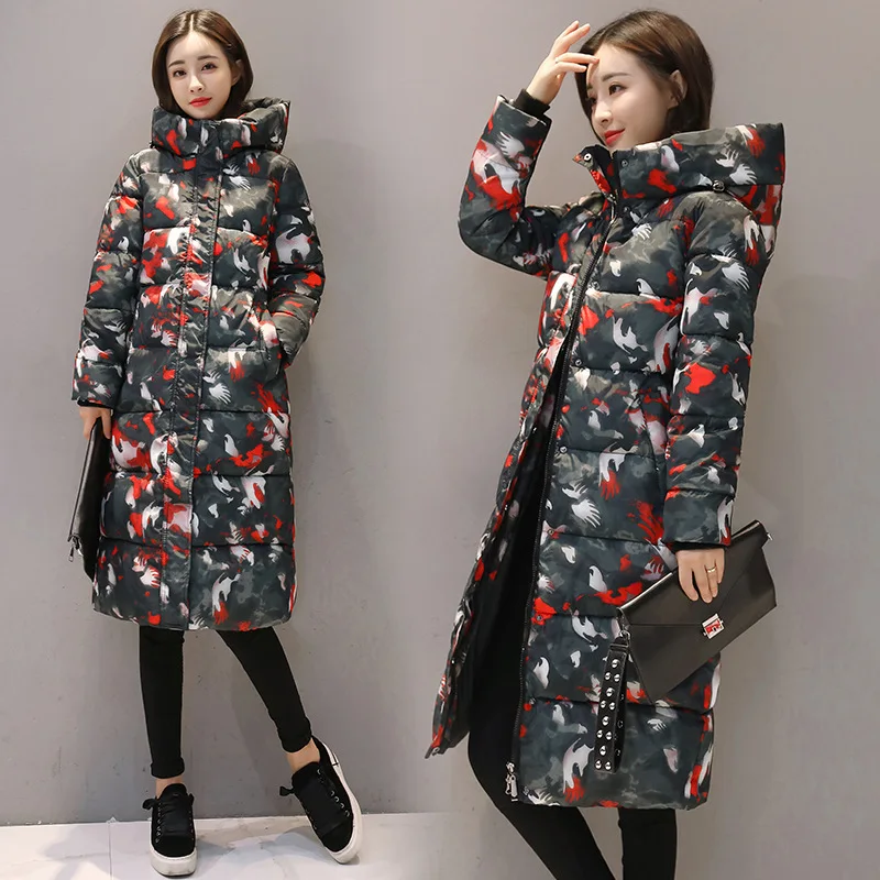 Winter Women Parka 2018 Casual Floral Plus Size Thick Warm Jacket Coat Female Long Hoodies Parka Coat Women Winter Jacket
