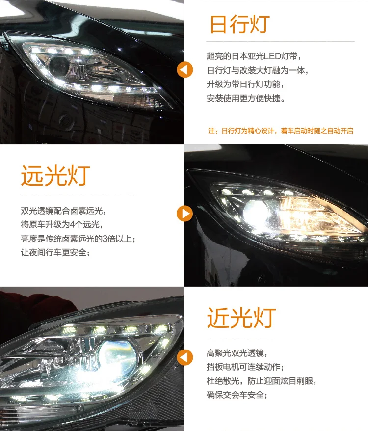 Автомобильный Стайлинг для Mazda 6 фары 2009-2012 Mazda 6 светодиодные фары головного света СИД drl проектор фары H7 hid Биксеноновые линзы