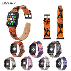 BEAFIRY натуральная кожа для Apple Watch Band 38 мм 42 мм черный розовый золотой розовый черный синий оранжевый питоновый узор кожаные ремни