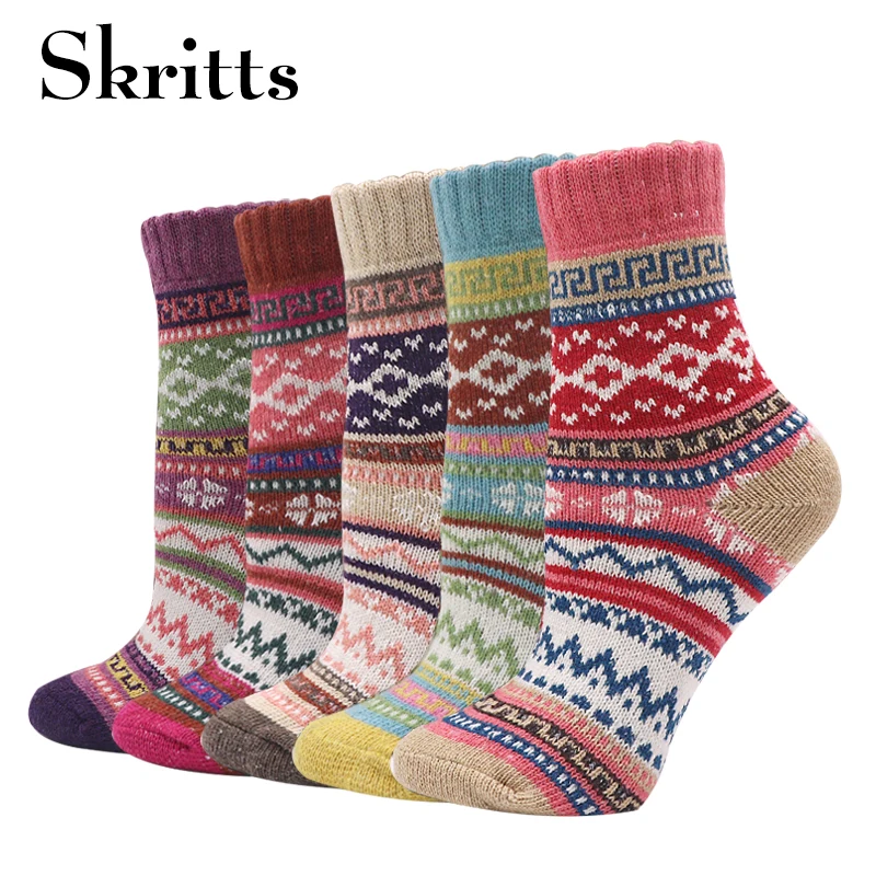 Skritts зимние носки женские теплые толстые ретро полосатые дизайнерские носки для женщин женские 5 пар/лот