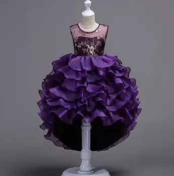 

Children's floral performance princess dress girls front short back long lace dancing dress Family Matching Outfits R516