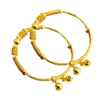 

2 Pcs/Lot 24K Yellow Gold Plated Classic Adjustable Children's Baby Boys and Girls Bell Bangle Bracelet