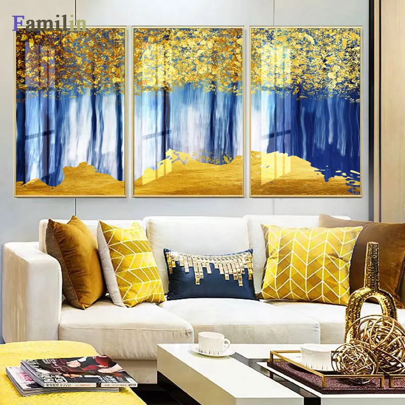 Abstract Green Forest Gold Lucky Tree Canvas Art Plant Poster HD Painting On The Wall For Living Room Fashion Cuadros Decoracion | Дом и сад