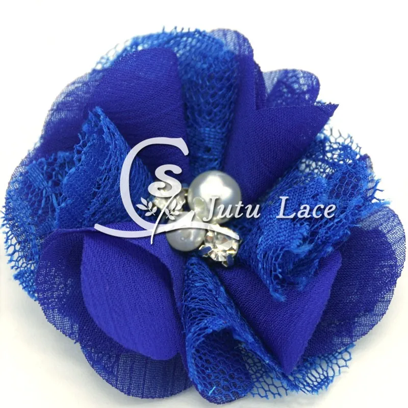 2.5''pearl rhinestone chiffon lace flower (2)