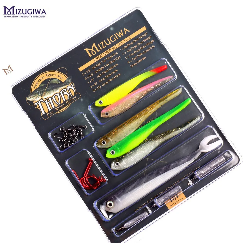 MIZUGIWA падение выстрел Rig комплект рыбок 21 Inc мягкий шэд Minnow приманки Крючки вес