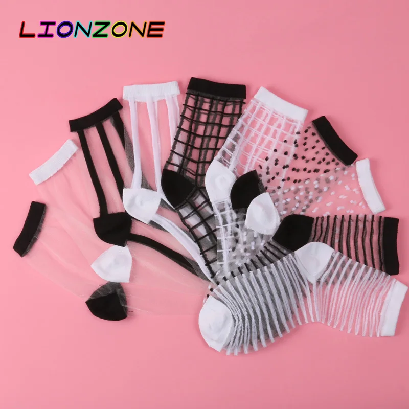 LIONZONE корейский стиль кружевные прозрачные Кристальные женские носки разные