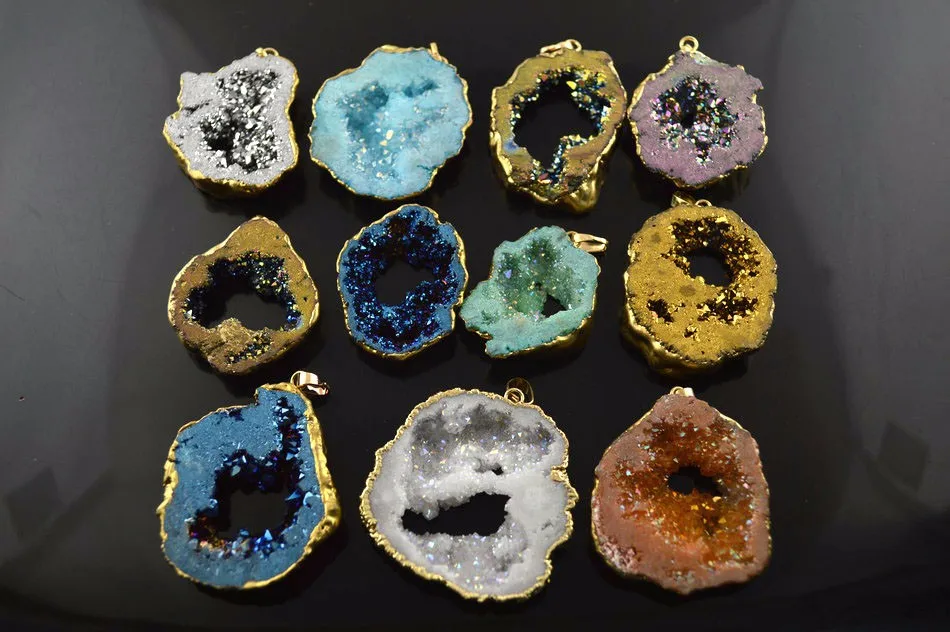 3pcs Drop Pyrite Druzy Pendant Rainbow Natural Stone Pendant Charm Gift For Women Jewelry Findings For DIY Gift Jewelry Purple