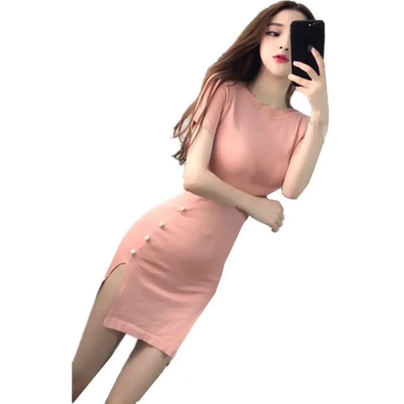 

B2420 2019 summer new Korean version women fashion sexy round neck slim cut dress cheap wholesale