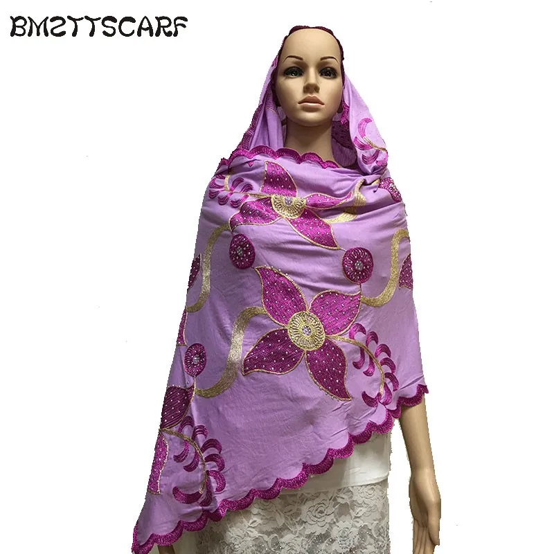 

African Scarfs Small Size Soft Cotton Scarf 2.1*0.5 meter with rhinestones headscarf for shawls BM658