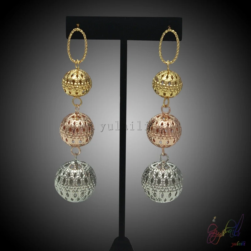 

Yulaili Free Delivery Ladies Costume 2017 Ball Design Popular High Quality Silver Gold Color Copper Earrings
