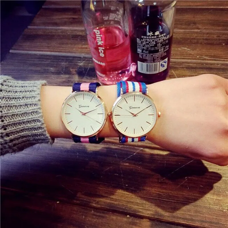 2018 jingyang Fashion striped canvas with watch couple watch quartz watch