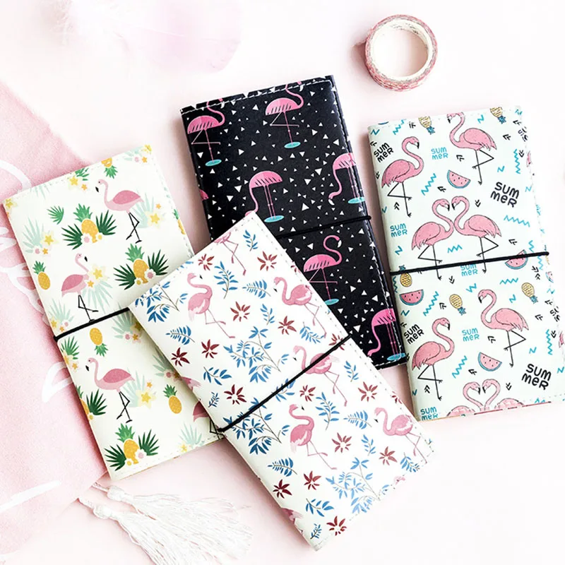 

New Kawaii Flamingos PU Leather Cover Planner Notebook Diary Notepad Bullet Journal For Kids Gift Creative School Papeterie