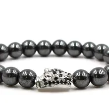 8 мм dh4d серебро золото медь голова леопарда микро проложить cz Циркон кубический цирконий браслет гематит бисера Будда Браслеты Для Йоги