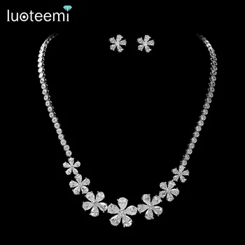 

LUOTEEMI Jewelry Sets Earrings Necklace Sets Clear Cubic Zirconia White Gold-Color For Bridal Women Dinner Wedding Party
