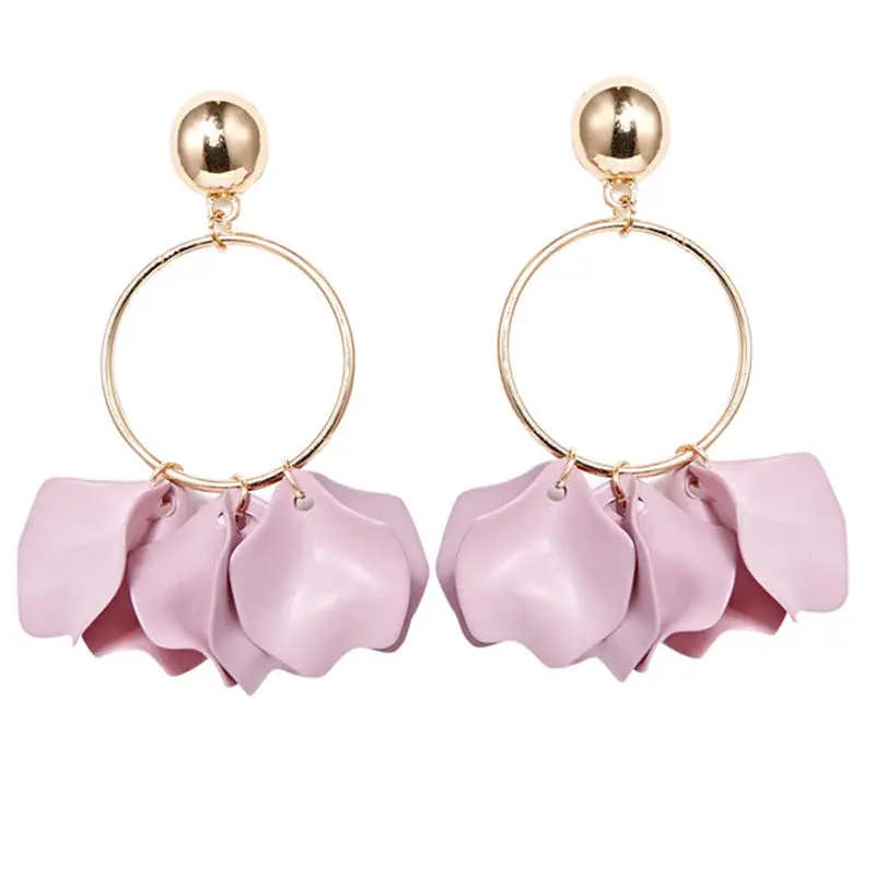 

925 silver needle temperament earrings female simple purple pink flower circle dangle earrings swing pendant ear jewelry