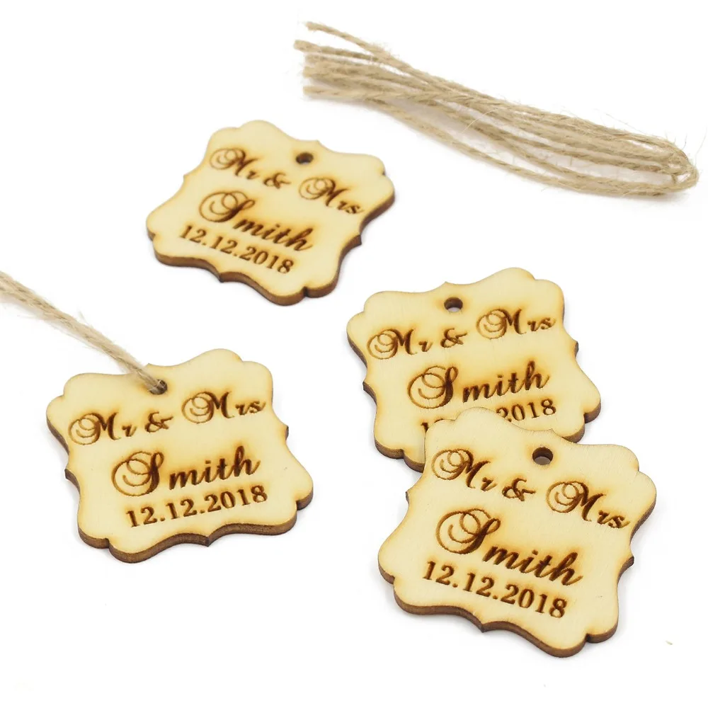 hot sale 50 pcs personalized engraved wooden wedding tags customize bridal shower gift tags