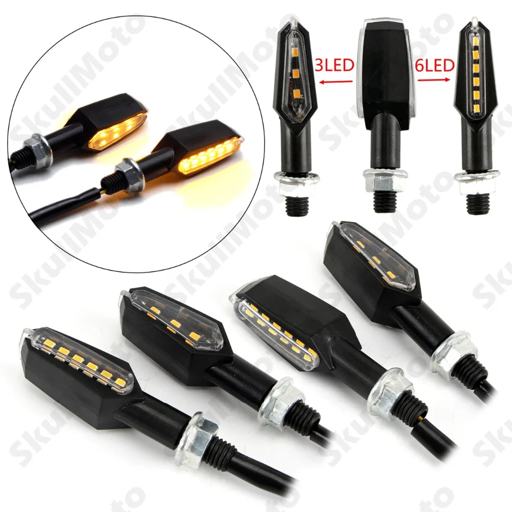 

4Pcs 10mm Motorbike Parts Double Side 3+6 LED 2wire Turn Signal Blinker Indicators Light Lamp For Kawasaki Suzuki Honda Yamaha
