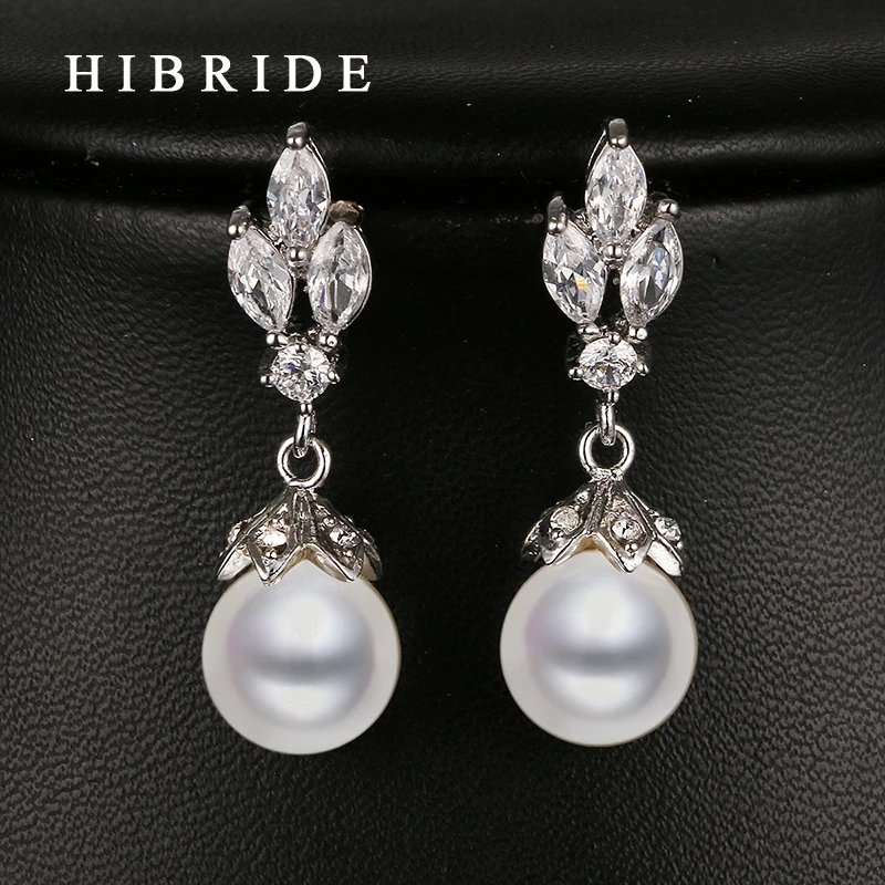 HIBRIDE Fashion Freshwater Pearl Earrings Cubic Zirconia Stone White Gold Color Earrings for Women Engagement Jewelry Gift E-11 - Image 4
