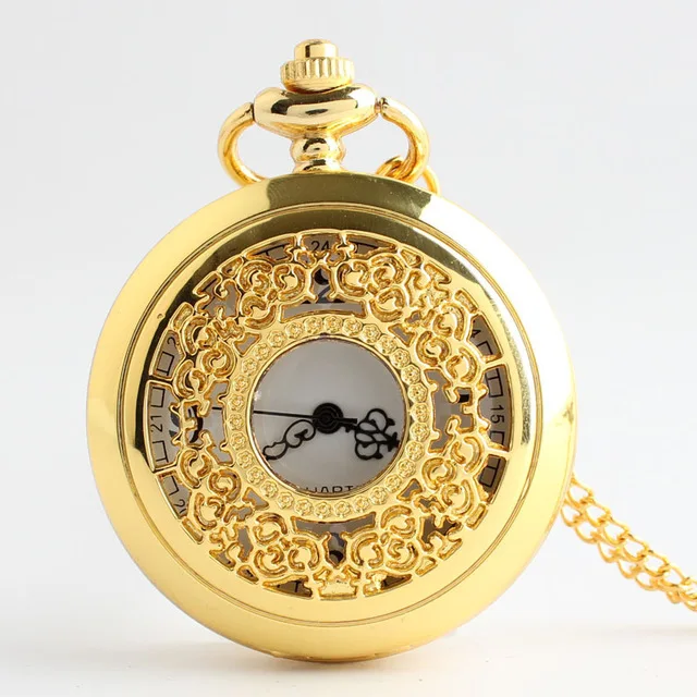 Античный полый серебристый оттенок арабские цифры кварцевые карманные часы ожерелье кулон для женщин и мужчин часы Fob часы CF1008 - Цвет: gold