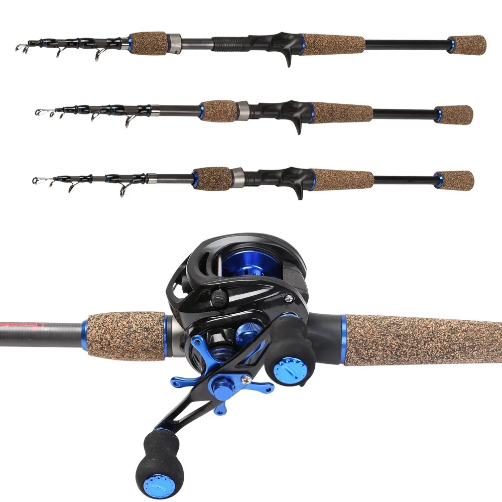 Sougayilang 4 Sections Fishing Rod Spinning 1.8m 2.1m 2.4m Carbon Spinning Rod and Casting Baitcasting Reel Combo Lure Rod Set