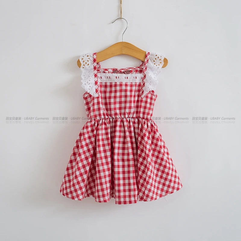 Fly Sleeve Plaid Princess Dress for Little Girls - Elastic Lace Baby Clothes - Kids Dresses image 3