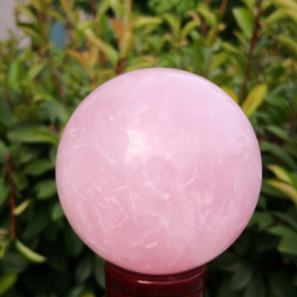 Natural Pink Rose Quartz Crystal Healing Ball Sphere + Stand