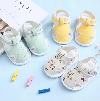 

DHL 100pair Summer Newborn Cotton Baby Girl Hollow Printed Soft-Soled Sandals Princess Baby Shoes