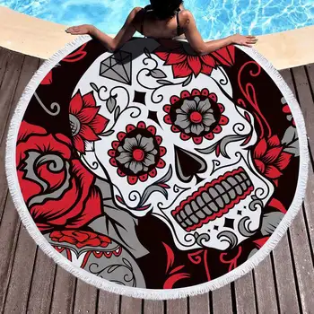 

Red Rose Sugar Skull Round Beach Towel Large Flowers Beach Towels For Adults Microfiber Towel Bath Beach Mat Serviette De Plage
