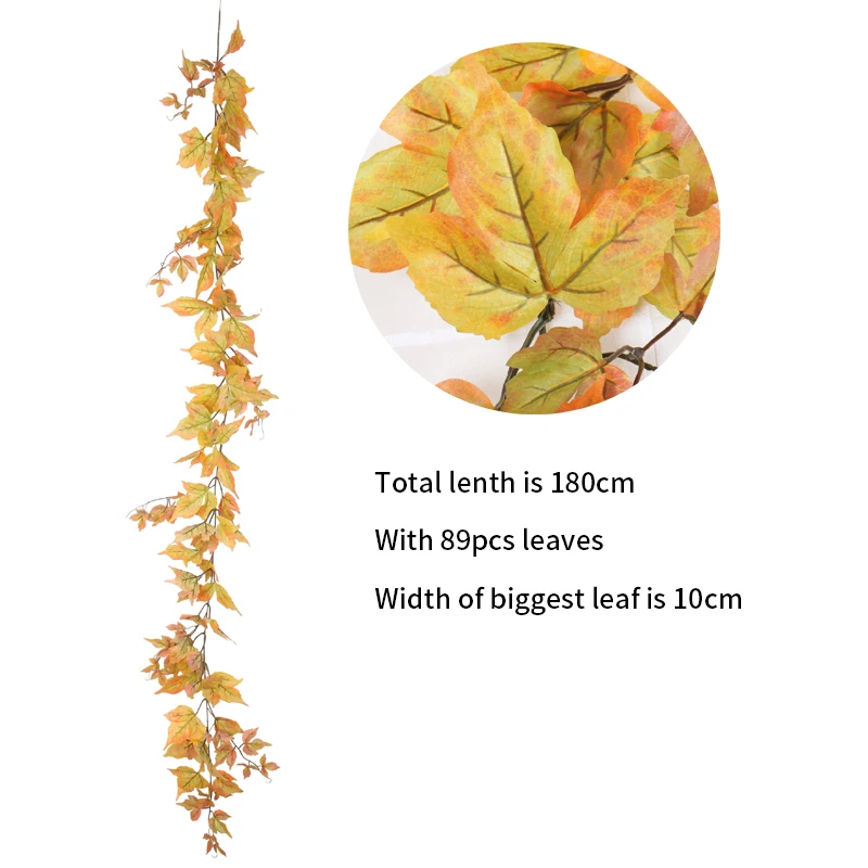 180cm Artificial plants Ivy Maple leaf garland for Wedding decor tree Fake Autumn leaves flowers hanging vines Home wall decor