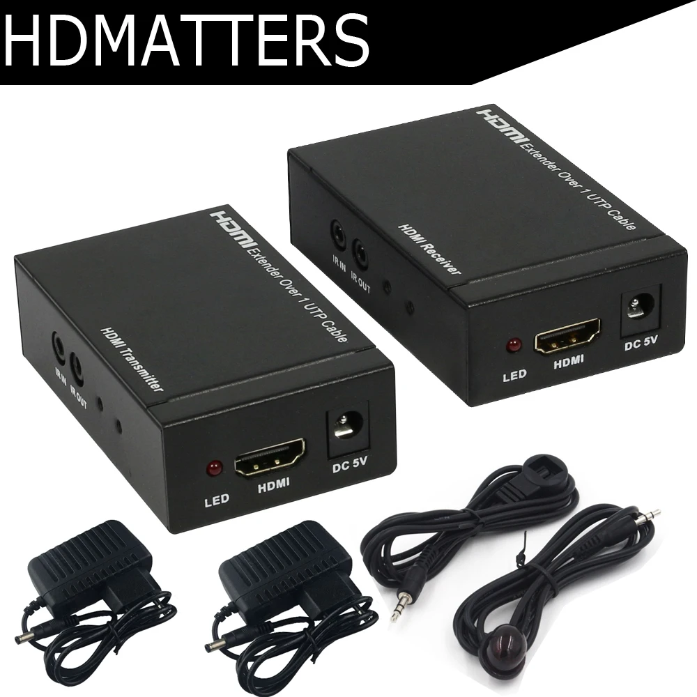 

HDmatters HDMI extender with IR bi-direction control by cat5e/6 cable up to 60M 1080P supported