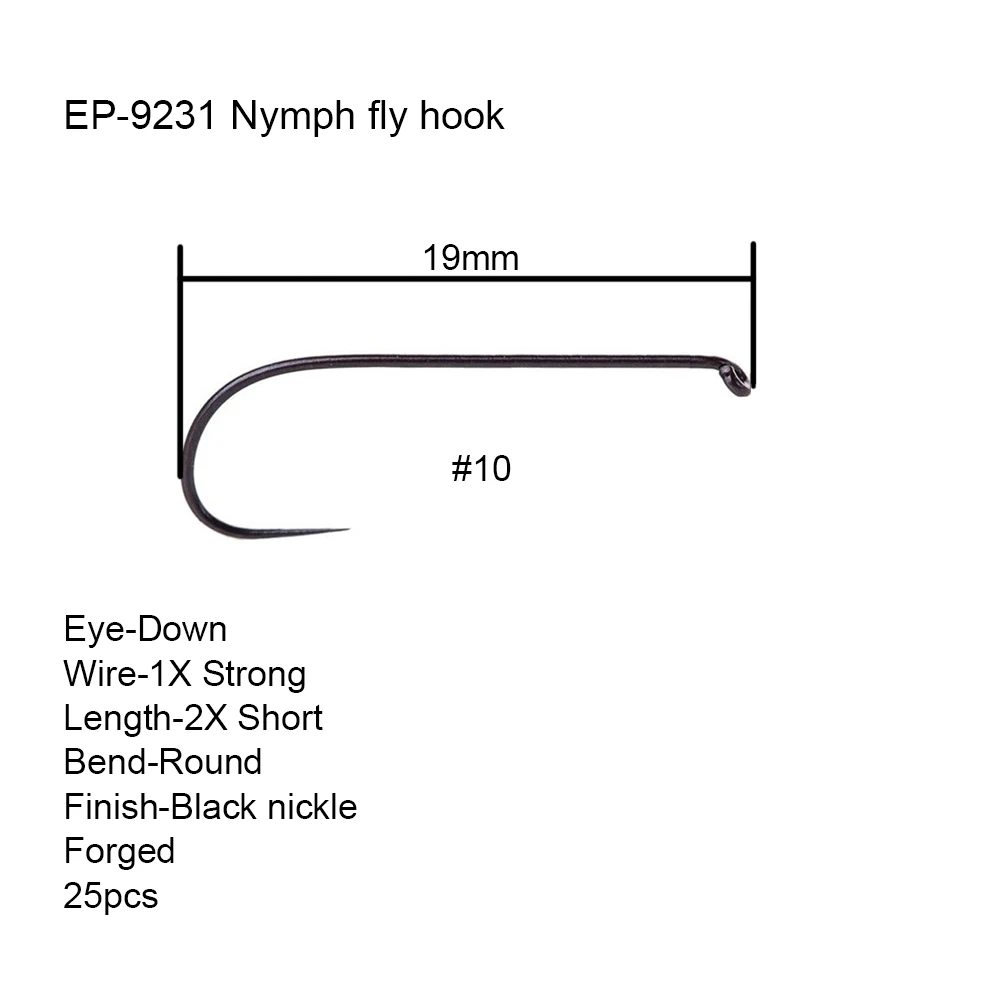 Eupheng плюс 25 шт. EP-9231 вниз глаз конкуренции Fly Крючки Нимфа рыболовные крючки черные никель отделка крючки для Нимфа мухи - Цвет: 9231S10Q25PCS