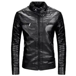 Осенняя и зимняя Качественная мужская мотоциклетная одежда мужская кожаная куртка однотонная тонкая куртка из искусственной кожи