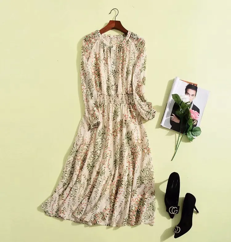 Vrouwen lange mouw chiffon jurk zomer 2019 bloemen patronen print koreaanse stijl celebrity dragen jurken Vrouwen lange mouw chiffon jurk zomer 2019 bloemen patronen print koreaanse stijl celebrity dragen jurken