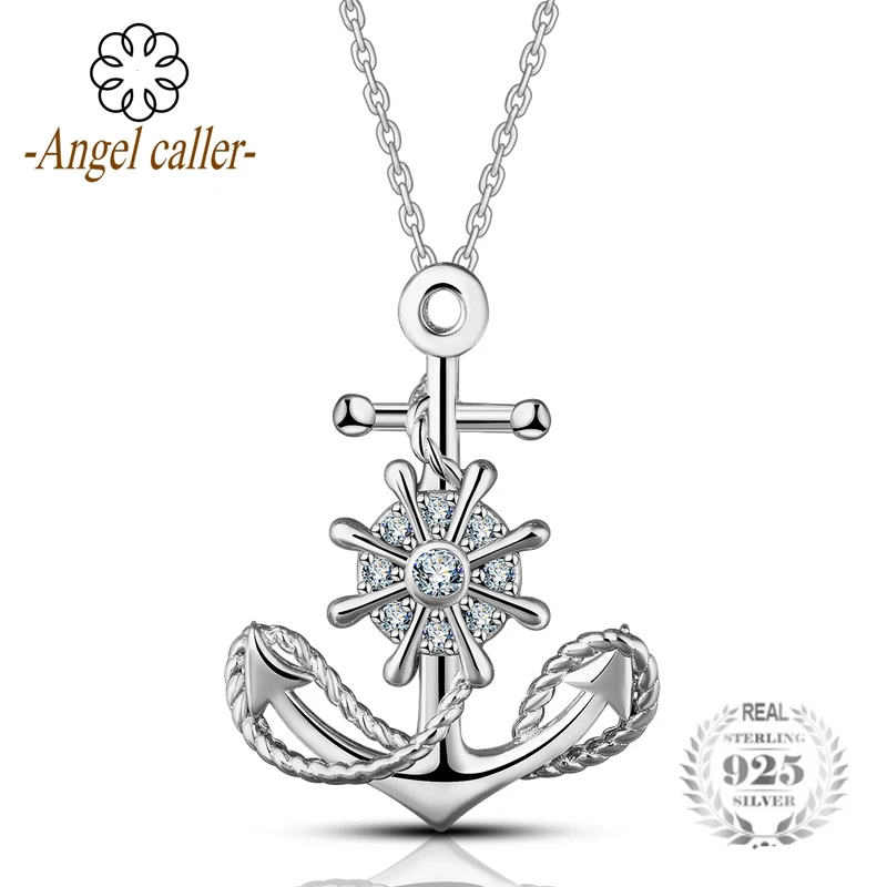 

Angel Caller S925 Stering Sliver Anchor Rudder CZ Pendant Necklace Silver Cross Luck Pendant for Men Women Birthday Jewelry Gift