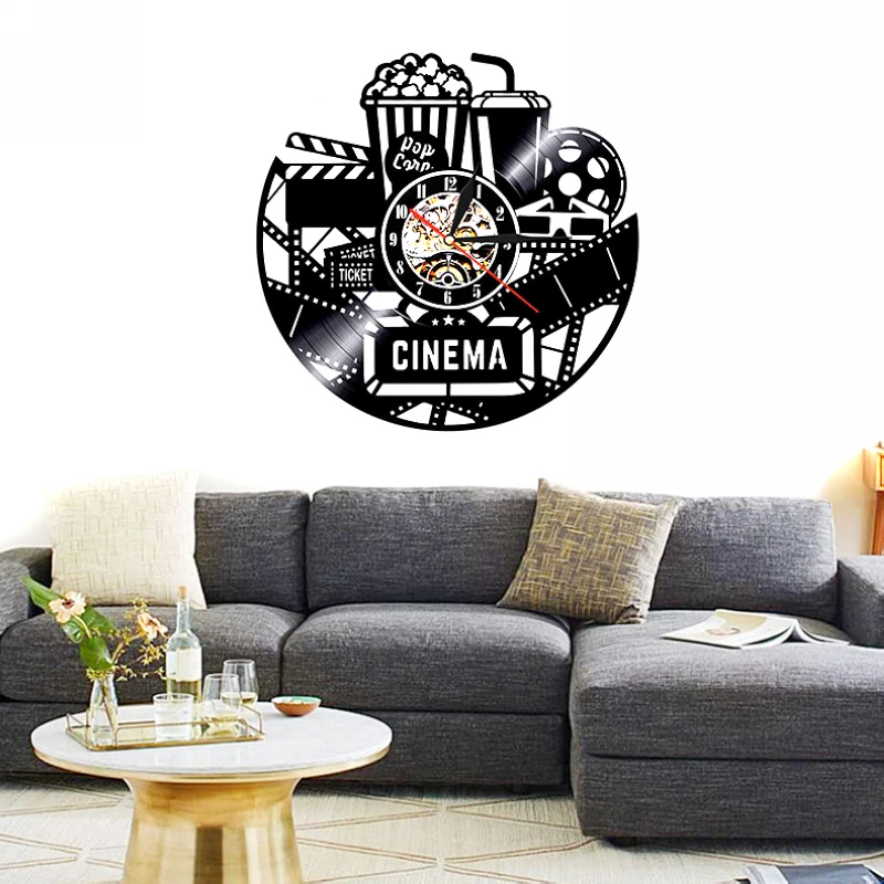 12" Vinyl Record Wall Clock Cinema Movie Ticket LED Hanging Clock For Cinema Wall Decoration Led Backlight Clock