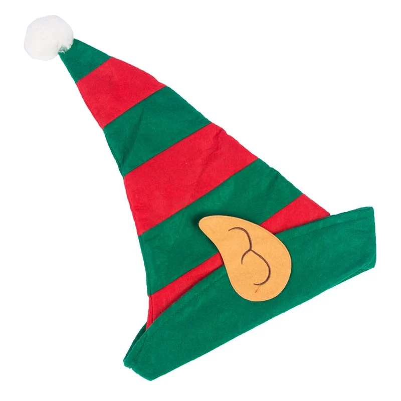 Нетканая Рождественская шляпа эльфа в красную и зеленую полоску с белым помпоном и эльфийские уши универсальный размер
