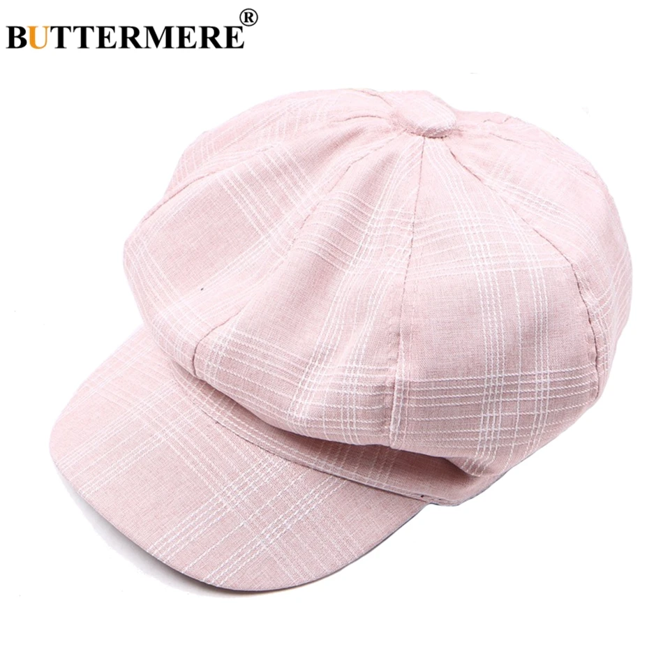 

BUTTERMERE Pink Newsboy Caps Gatsby Women Cotton Octagonal Hats Berets Female Solid Casual Spring Summer Designer Painter Caps