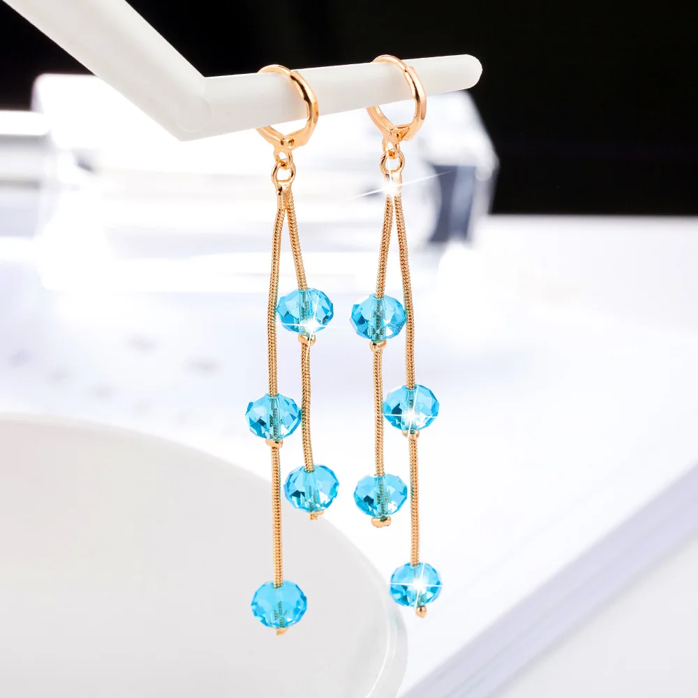 

Euro-American Creative Geometry Earrings Female Simple Atmospheric Colored Crystal Fresh Fashion Temperament Long Earrings