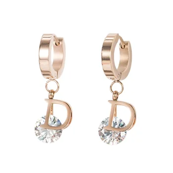

Bilincolor small fashion letter D with crystal rose gold stainless steel drop earring for women