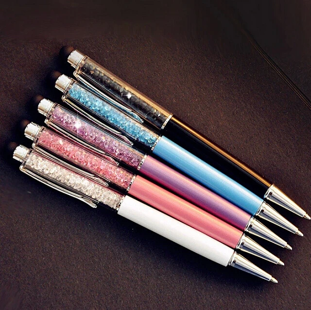 1 Pc Cute Kawaii Brand Diamond Metal Ballpoint Pen Touch Screen Crystal Ball Pen For Mobile Phone Office Supplies 2