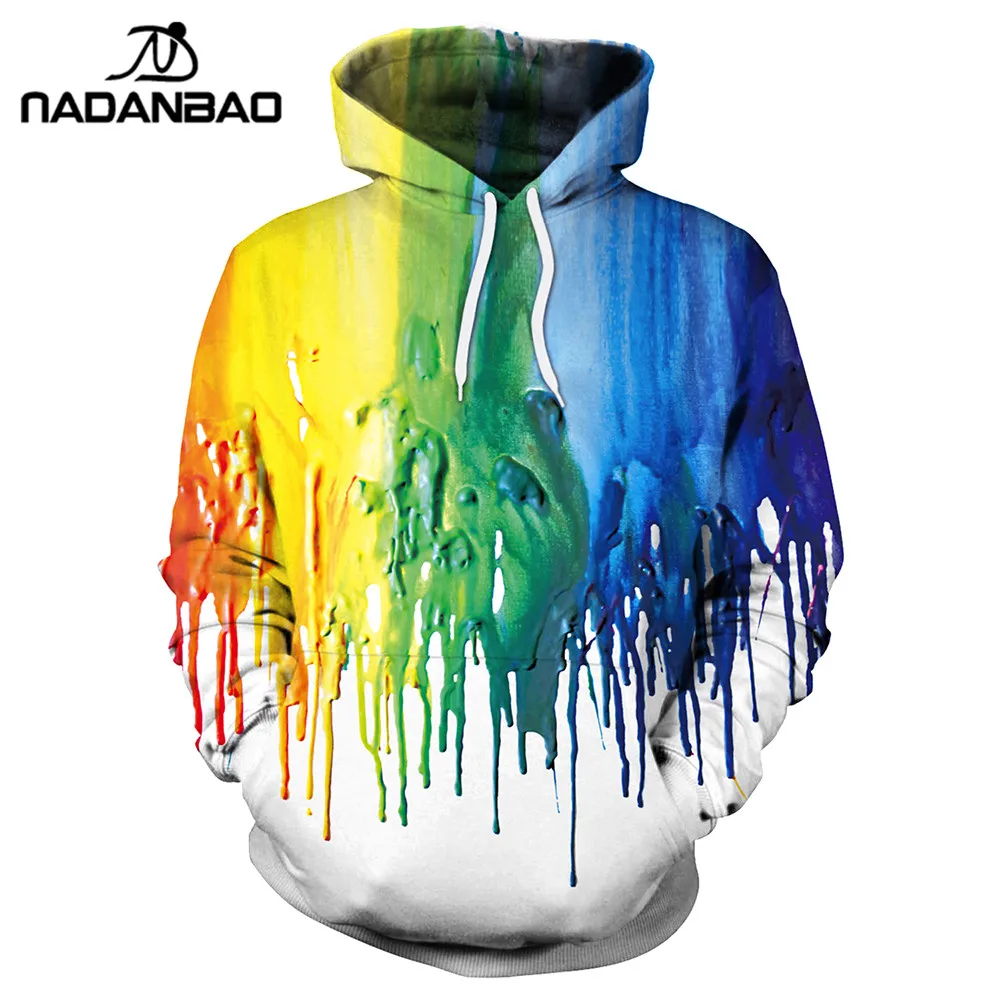 Nadanbao Новые поступления толстовки в стиле хип-хоп всплеск краски 3D печатных с кепки толстовка спортивные костюмы пуловер