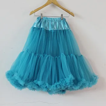 

Soft Fabric Women Tulle Skirt Long Pleated Chiffon Petticoat Rockabilly Turquoise Lady Tutu Pettiskirt Free Shipping